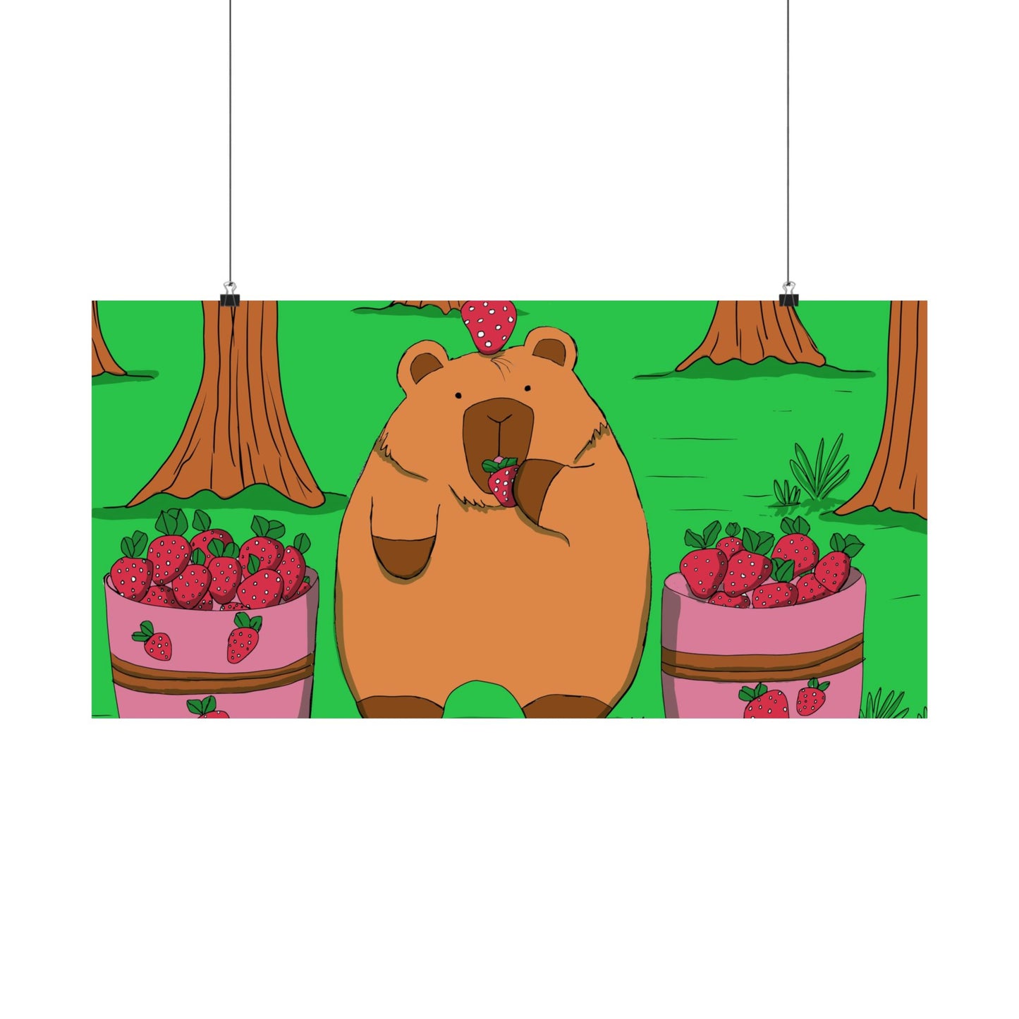 Capybara and Strawberries Colorful Print Poster