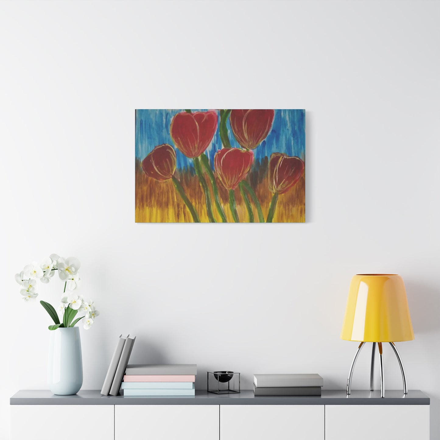 Canvas Print - Red Tulips with Colorful Background