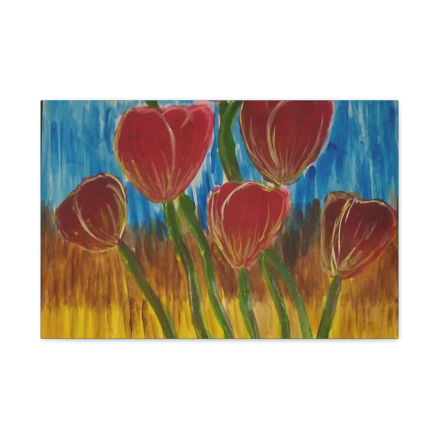 Canvas Print - Red Tulips with Colorful Background