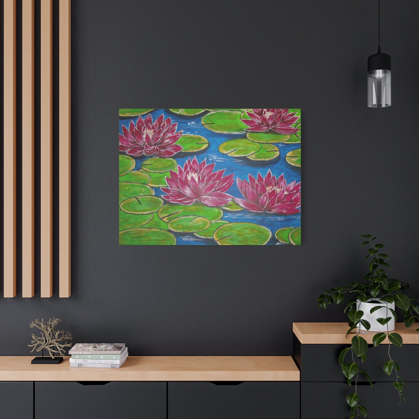 Canvas Print - Water Lilies Flowers and Lily Pad Leaves