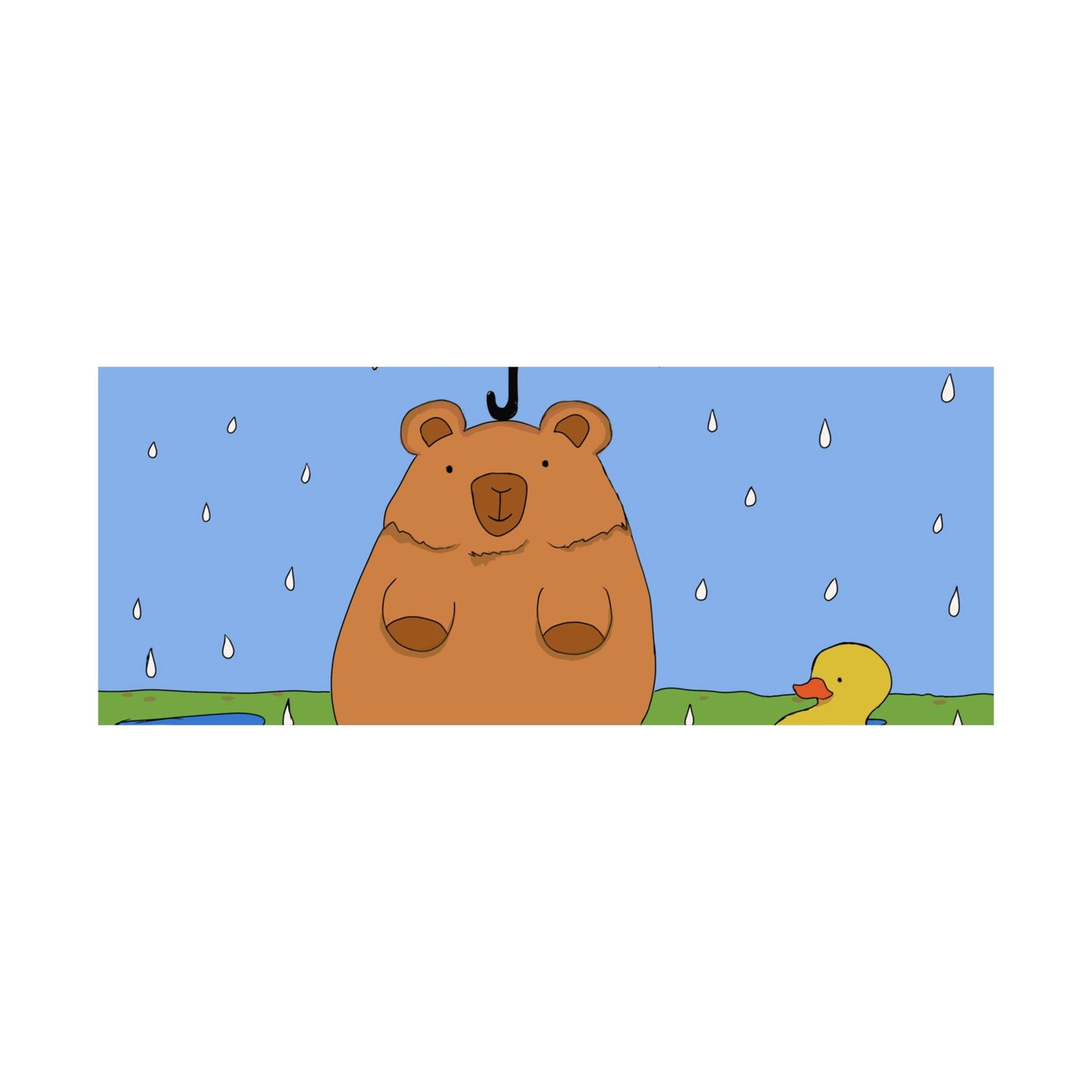 Capybara in the Rain with Rubber Duckie Print Poster