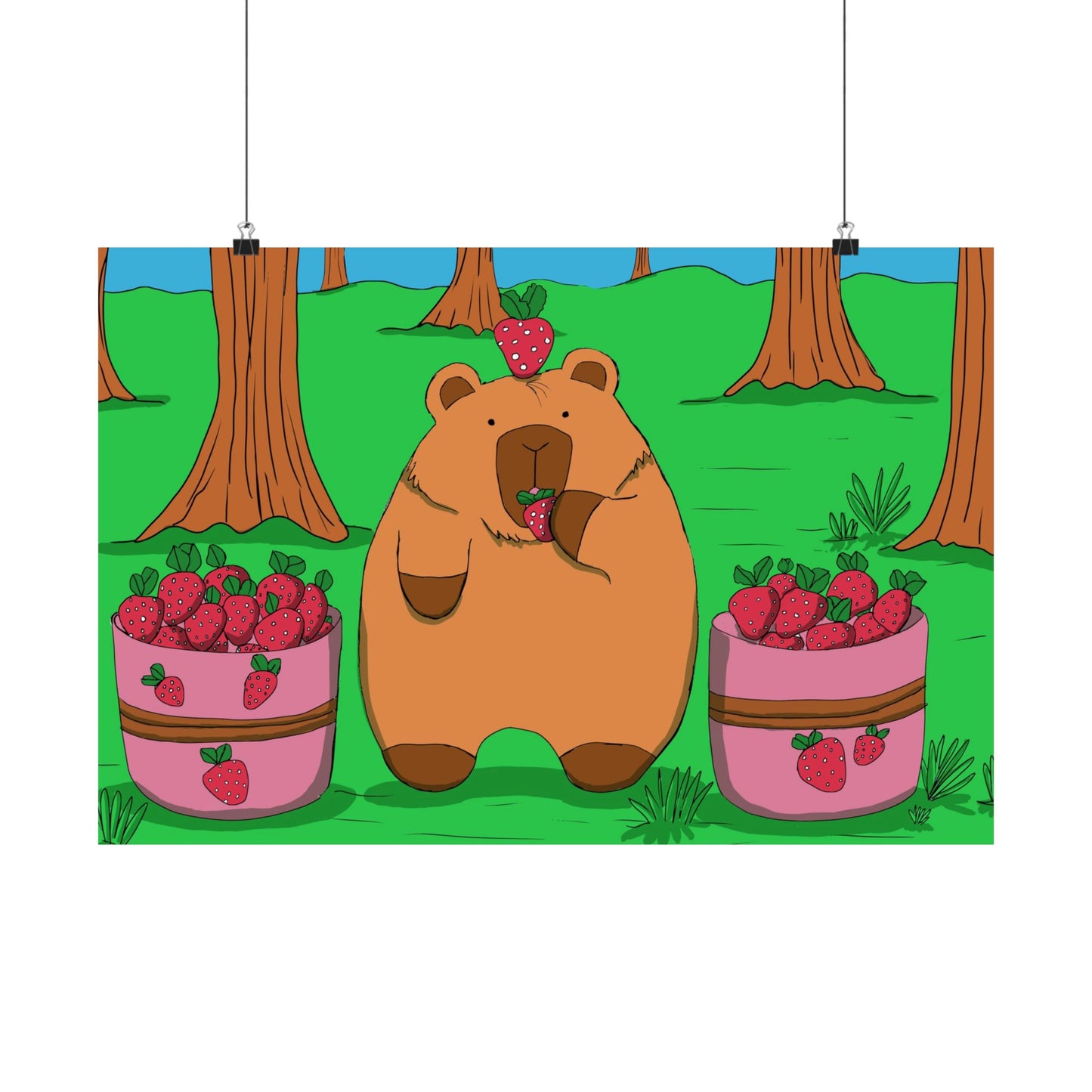 Capybara and Strawberries Colorful Print Poster