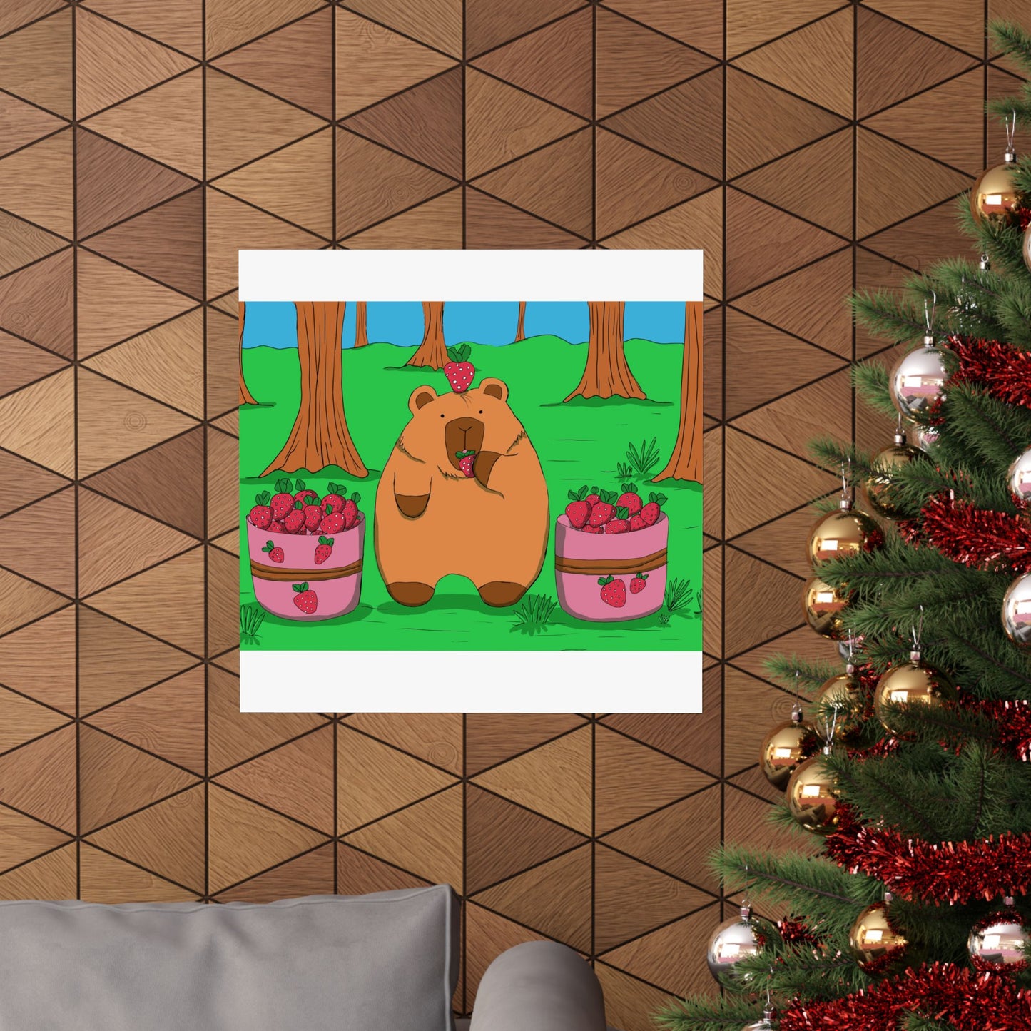 Capybara and Strawberries Colorful Print Poster