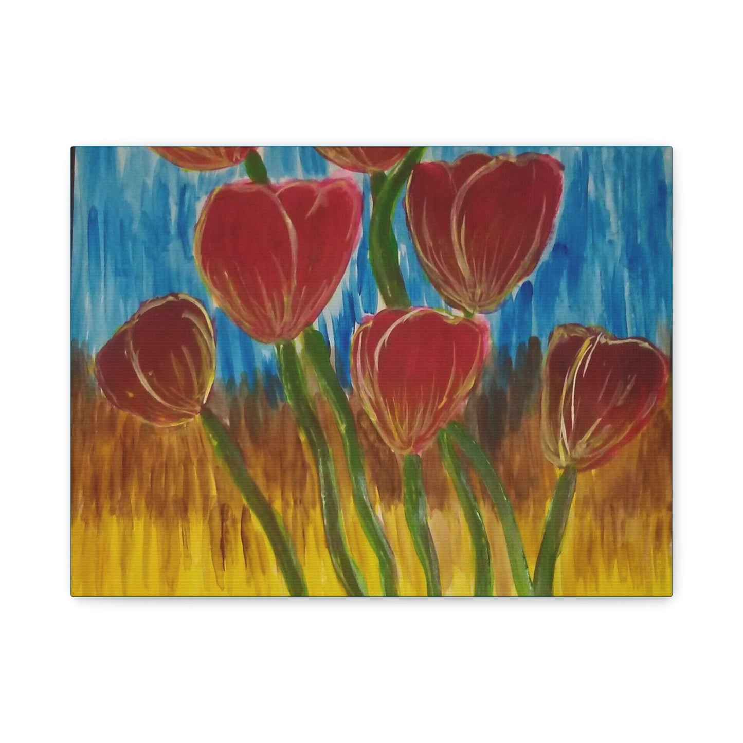 Canvas Print - Red Tulips with Colorful Background