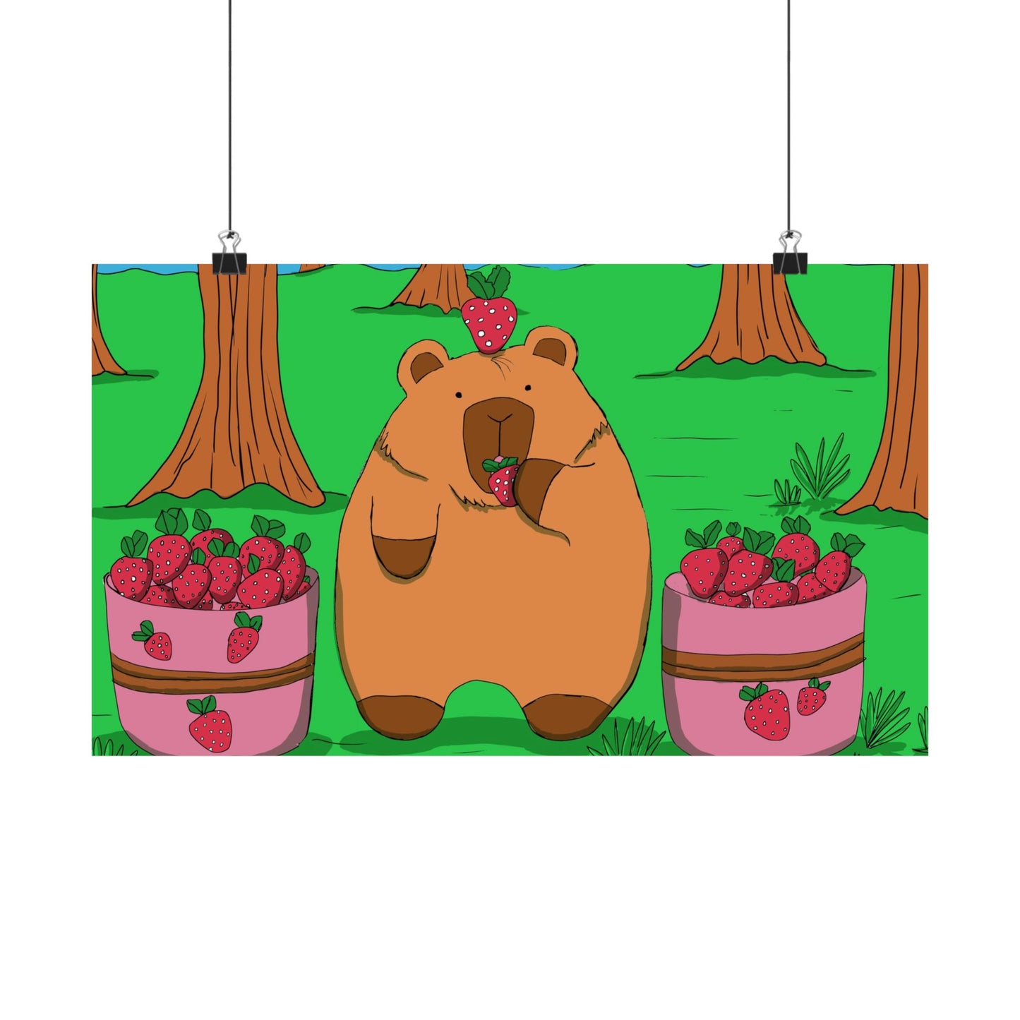 Capybara and Strawberries Colorful Print Poster